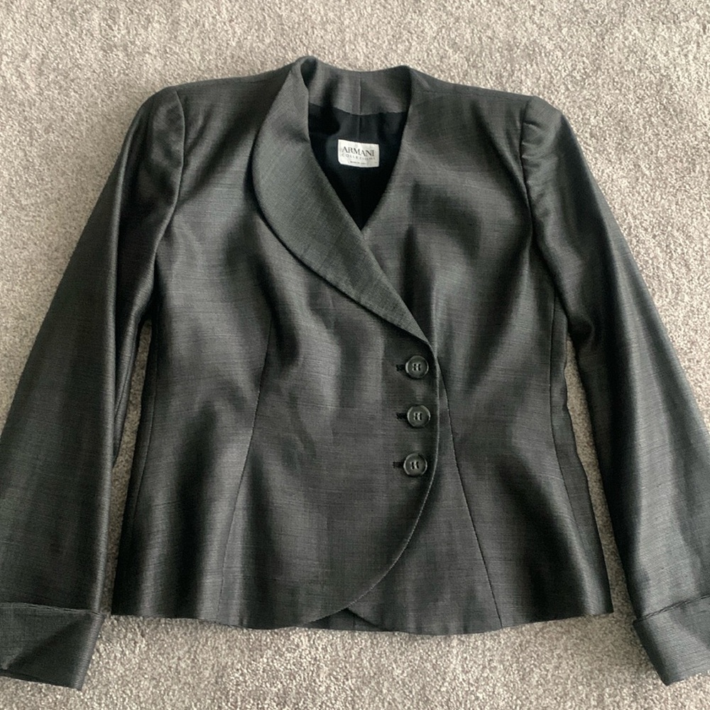 Armani Collezioni grey wool/silk skirt suit set